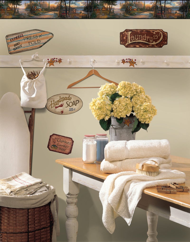 RoomMates York Wallcoverings Lake Forest Lodge Cabin Fever Border